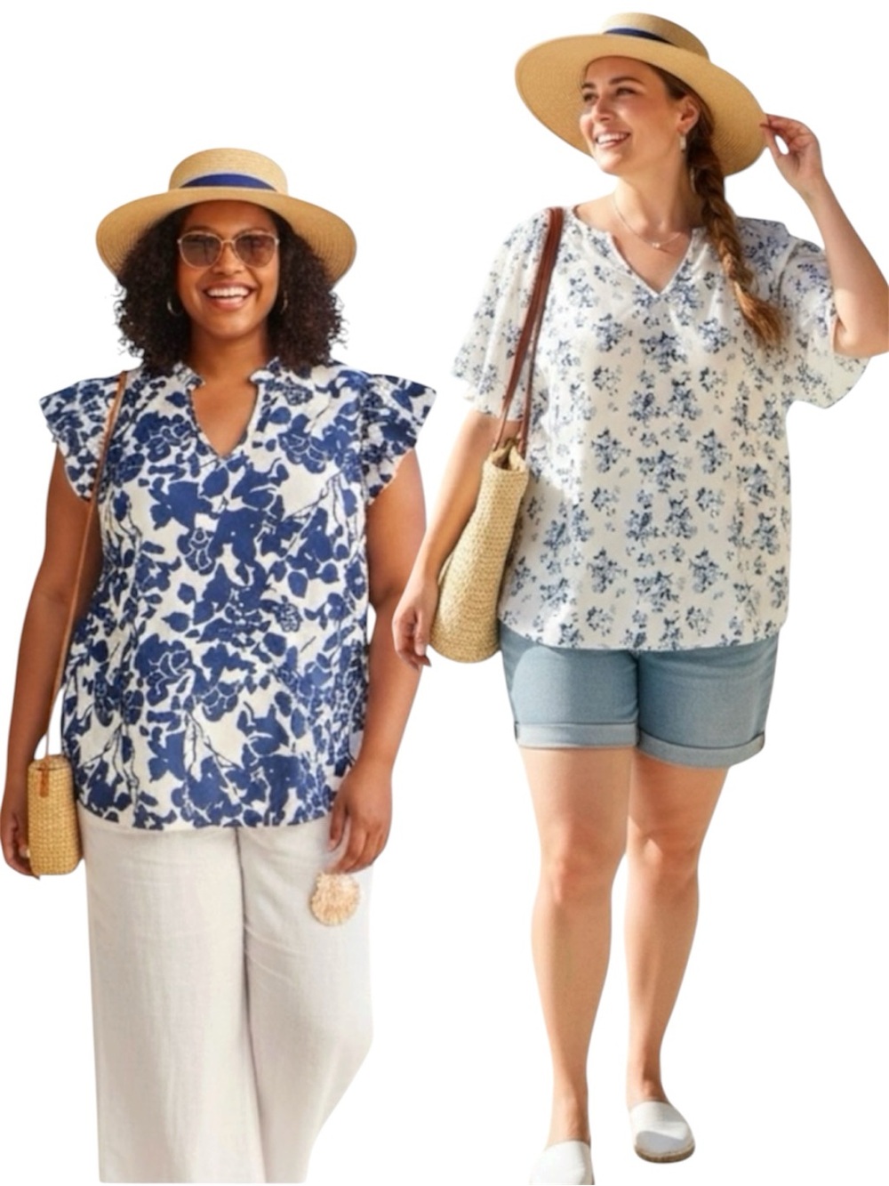 SHEIN VCay 2 Piece Floral Flutter Blue & White Top Lot Size 2XL